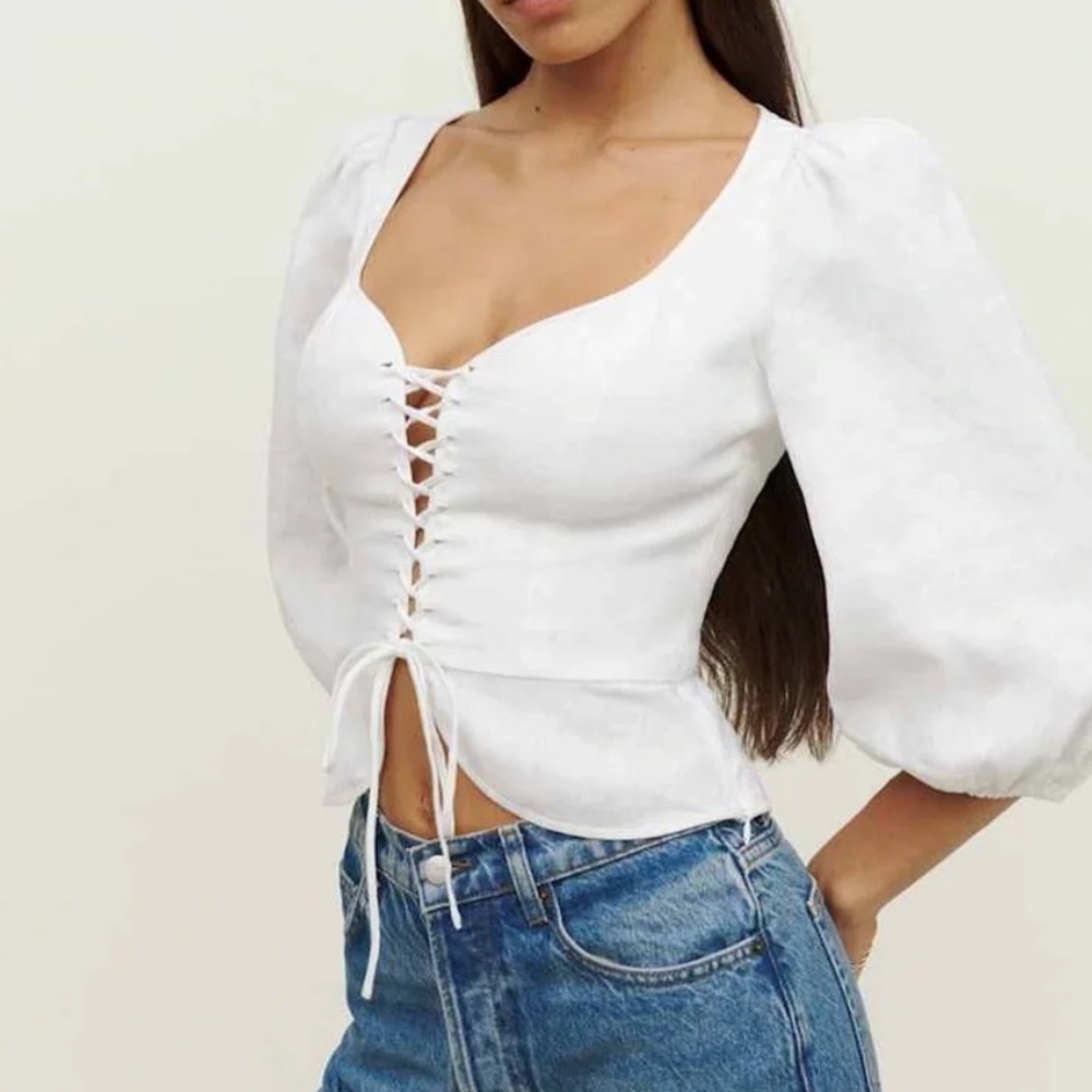 Reformation Barrett linen white top